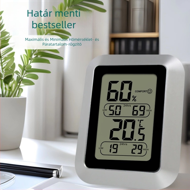 Hőmérséklet- és páratartalom-mérő baba- és háziállat-tároló fagyasztóhelyiséghez, egyetlen képernyőn a maximális és minimális hőmérséklet és páratartalom megjelenítésével