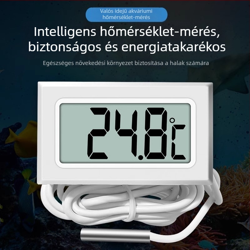 Digitális higrométer szondával – hőmérséklet és páratartalom, beltéri használatra, akváriumi vízhőmérséklet