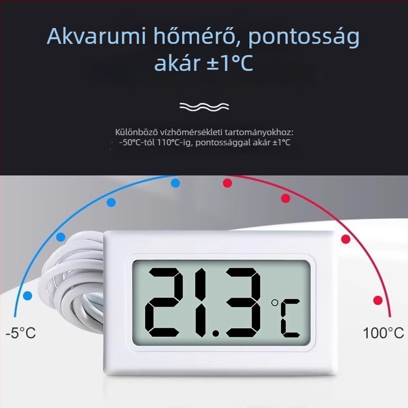 Digitális higrométer szondával – hőmérséklet és páratartalom, beltéri használatra, akváriumi vízhőmérséklet