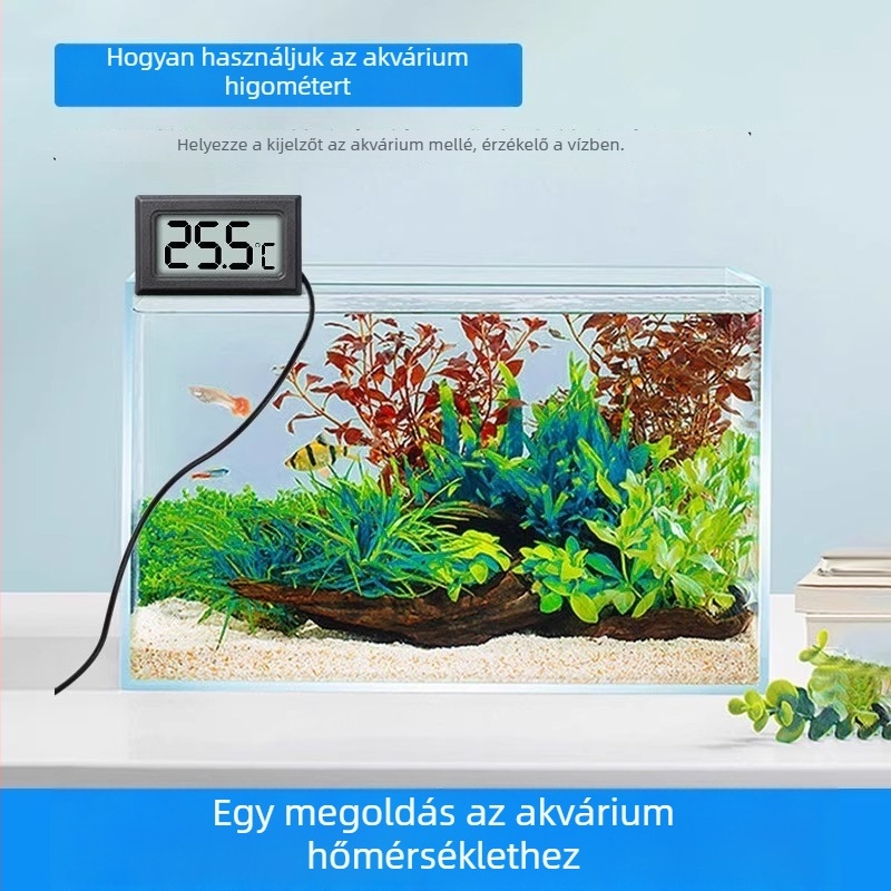 Digitális higrométer szondával – hőmérséklet és páratartalom, beltéri használatra, akváriumi vízhőmérséklet