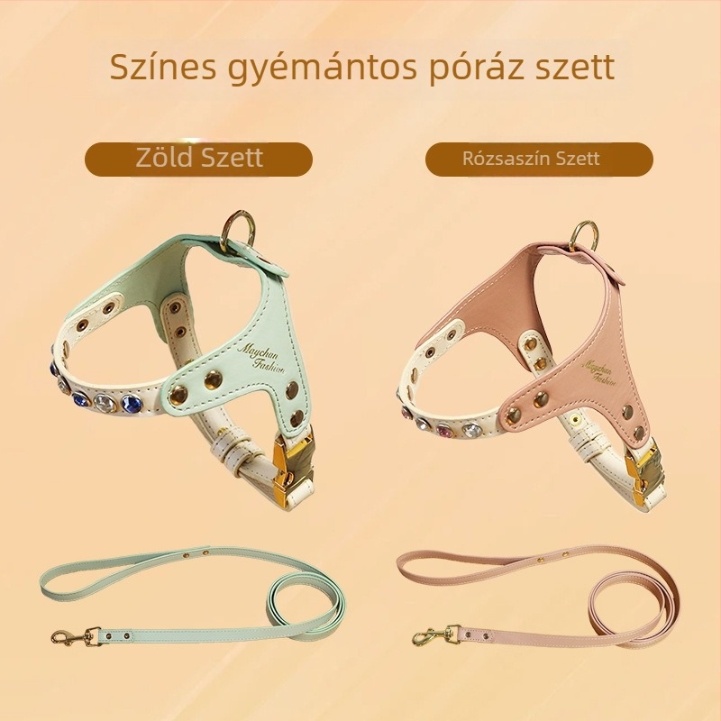 PU bőrből készült mellény macskáknak és kis testű kutyáknak, behúzható pórázzal