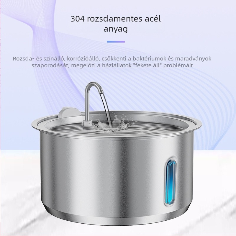 Rozsdamentes acél macska itató, folyó vízzel – automata itató