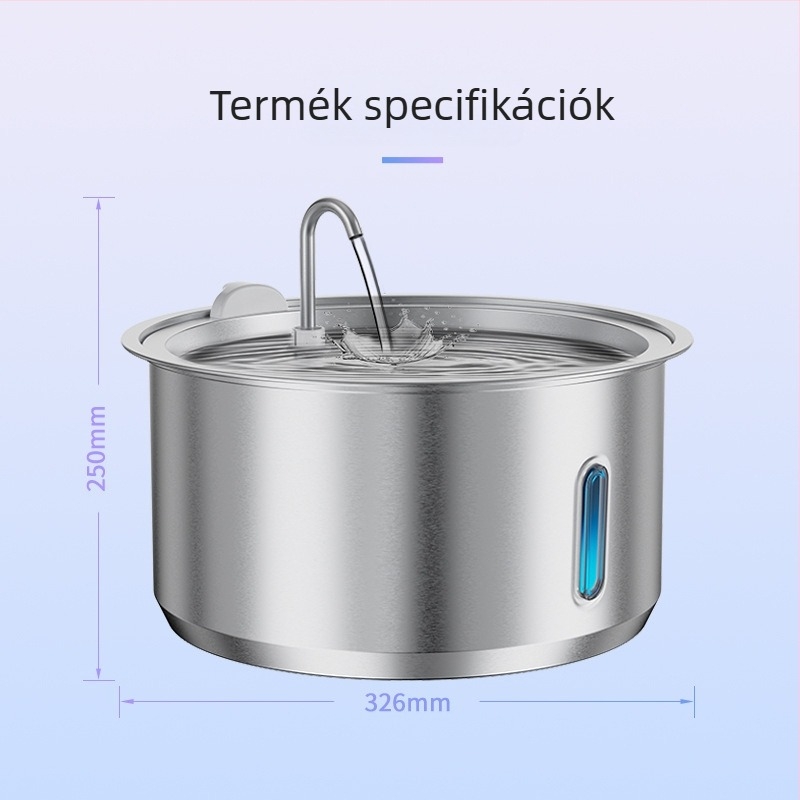 Rozsdamentes acél macska itató, folyó vízzel – automata itató
