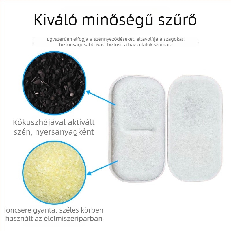 FT66 Rozsdamentes acélból készült háziállat itatótartály szűrőelemekkel – 4 szűrőelem és 2 szivacs, macskáknak