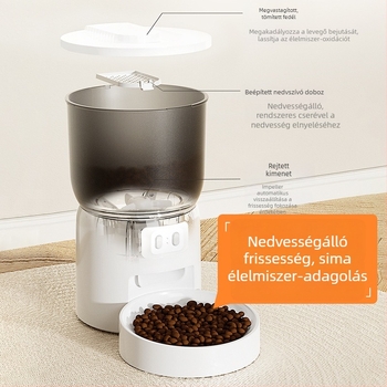 DuduPet intelligens etető macskáknak és kutyáknak, időzített adagolás, automatikus etetés, 3L kapacitás, ABS műanyag