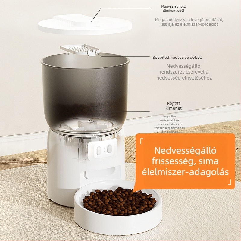 DuduPet intelligens etető macskáknak és kutyáknak, időzített adagolás, automatikus etetés, 3L kapacitás, ABS műanyag