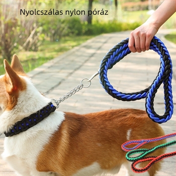 Nyolcszálú fonott nylon póráz, színes, nagytestű kutyák számára