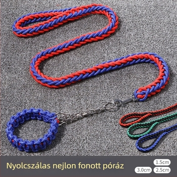 Nyolcszálú fonott nylon póráz, színes, nagytestű kutyák számára