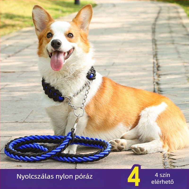 Nyolcszálú fonott nylon póráz, színes, nagytestű kutyák számára