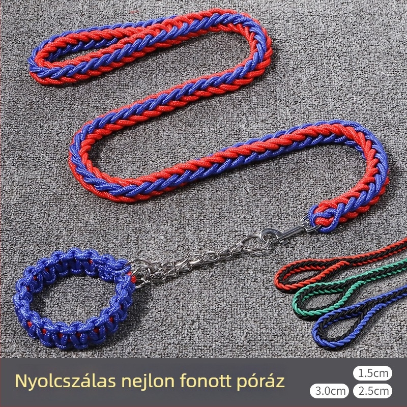 Nyolcszálú fonott nylon póráz, színes, nagytestű kutyák számára