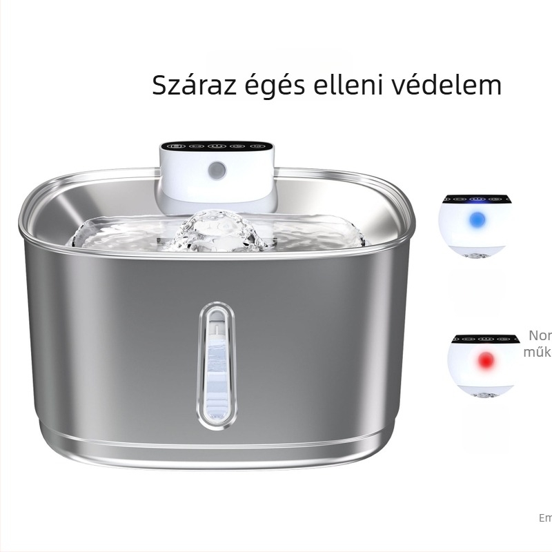 Rozsdamentes acélból készült macska víz adagoló, vezeték nélküli intelligens automatikus keringető vízforrás, közepes és nagy testű háziállatok számára