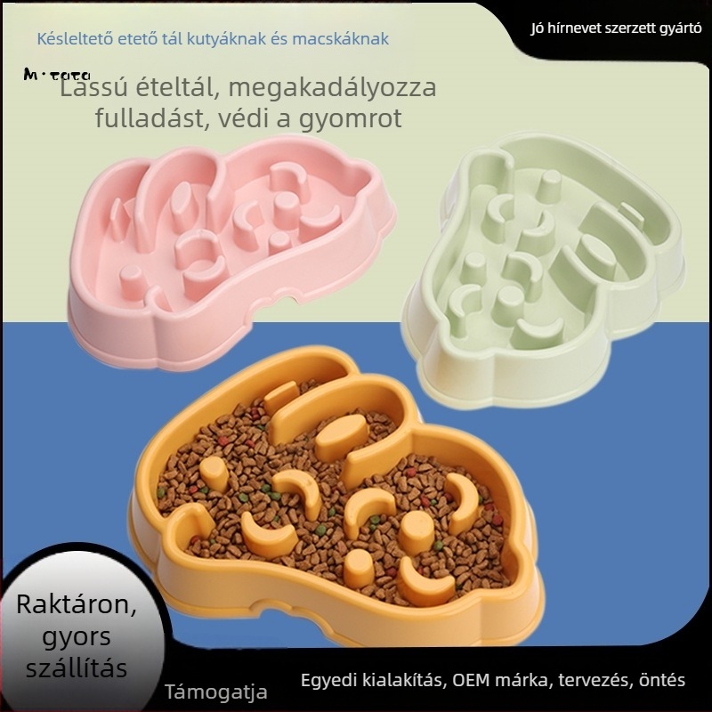 Kutyák és macskák számára készült tál, fulladás elleni és lassú etetésű dizájnnal, rajzolt nyuszis motívummal, műanyagból, márka Cute, 40 darabos készlet