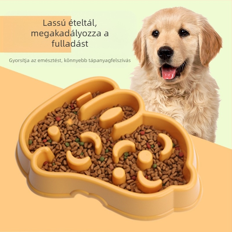 Kutyák és macskák számára készült tál, fulladás elleni és lassú etetésű dizájnnal, rajzolt nyuszis motívummal, műanyagból, márka Cute, 40 darabos készlet