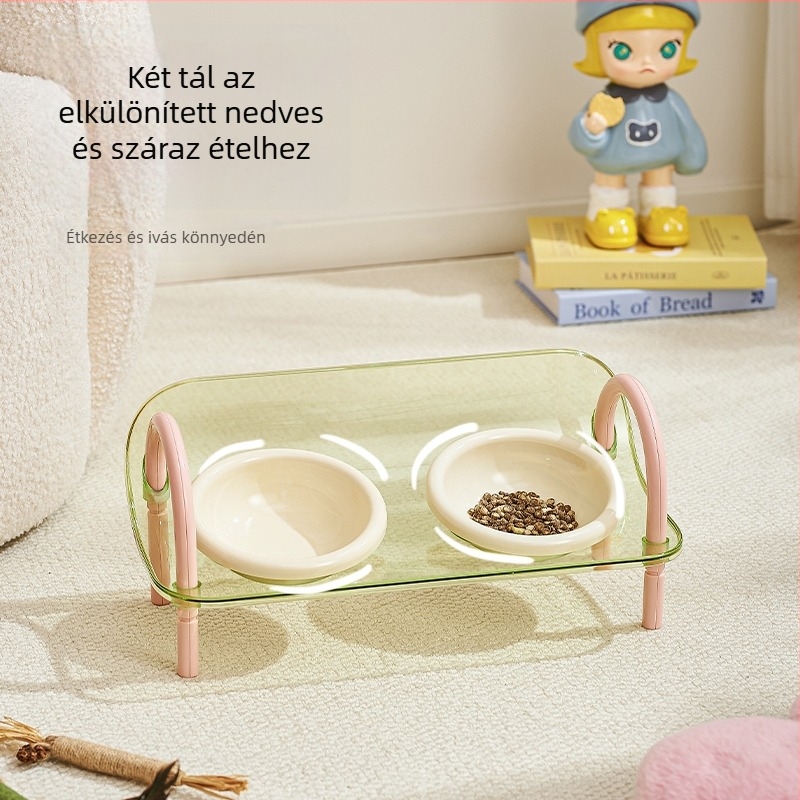 Háziállat etető tálak, dupla tálas kialakítás, PP anyag, macskák és kutyák számára, cikkszám 1005-1