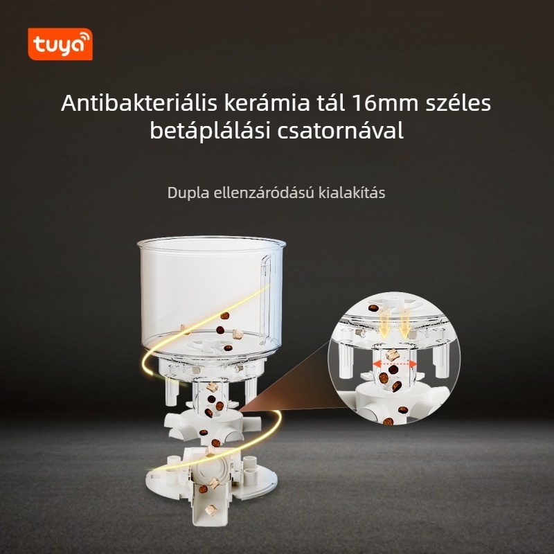 Intelligens etető automata háziállatok számára AI vizuális felismeréssel és többállat felismeréssel, alkalmazáson keresztüli irányítás, 2,4G Wi‑Fi, levehető kialakítás