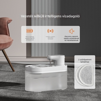 Háziállat vízadagoló automatikus szűréssel, nagy kapacitású, vezeték nélküli töltés és intelligens áramlásérzékelés
