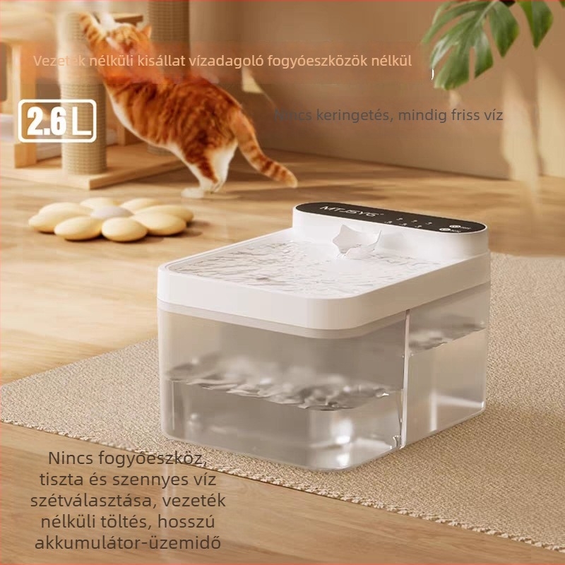 Állati víz adagoló macskáknak és kutyáknak, szűrés és hőmérséklet-szabályozás, fogyóanyag nélkül, vezeték nélküli