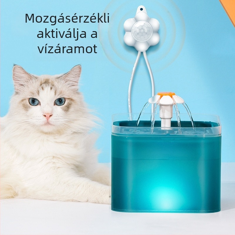Kisállatoknak szánt vízadagoló intelligens infravörös érzékelővel és mozgásérzékelő kapcsolóval, GYQ-51 modell, műanyag