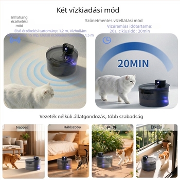 Állateledel vízforrás vezeték nélküli, automatikus szűrő- és vízáramlási rendszerrel, 2.6 L kapacitás, levehető, 4000 mAh akkumulátor, macskáknak és kutyáknak