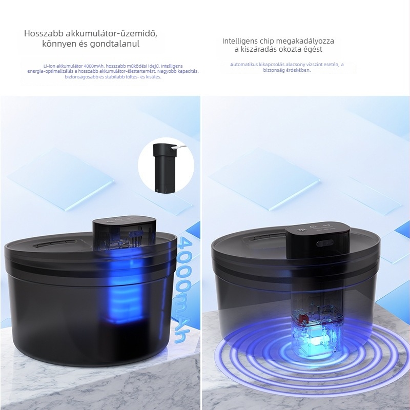 Állateledel vízforrás vezeték nélküli, automatikus szűrő- és vízáramlási rendszerrel, 2.6 L kapacitás, levehető, 4000 mAh akkumulátor, macskáknak és kutyáknak