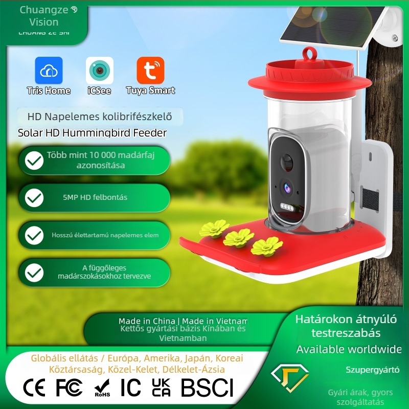 Q41 intelligens kolibri etető AI madárfelismeréssel, napelemes üzemeltetés, 4MP HD éjszakai látású kamera, madárfelismerési értesítések és alkalmazás-támogatás