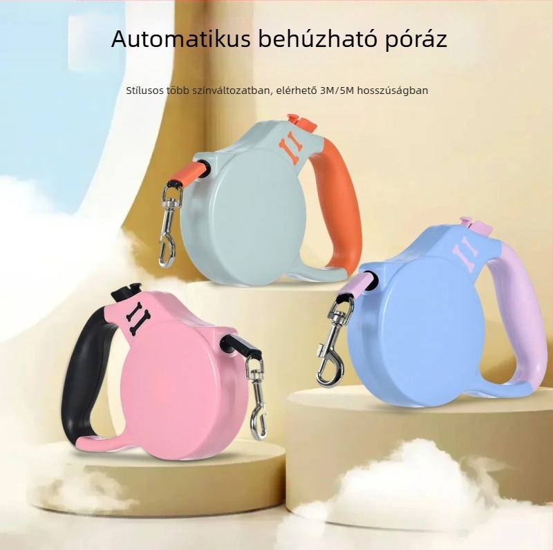 Macska- és kutya póráz, denim anyagú, automatikus behúzással, modell PJY-001