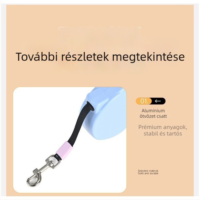 Macska- és kutya póráz, denim anyagú, automatikus behúzással, modell PJY-001