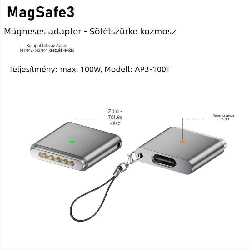 Emmons Type-C a MagSafe 3/2 mágneses adapter MacBook Pro/Air számára, C női csatlakozó MagSafe3-hoz