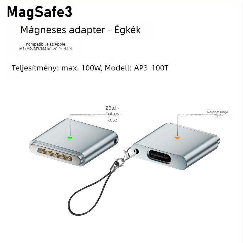 Emmons Type-C a MagSafe 3/2 mágneses adapter MacBook Pro/Air számára, C női csatlakozó MagSafe3-hoz