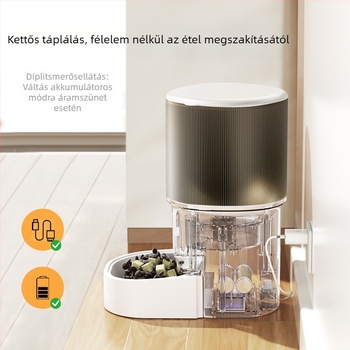 Intelligens kisállat automata etető, 4L kapacitás, időzített adagolás és önkiszolgáló etetés macskáknak és kutyáknak; levehető ABS ház, modell Tr-af01b