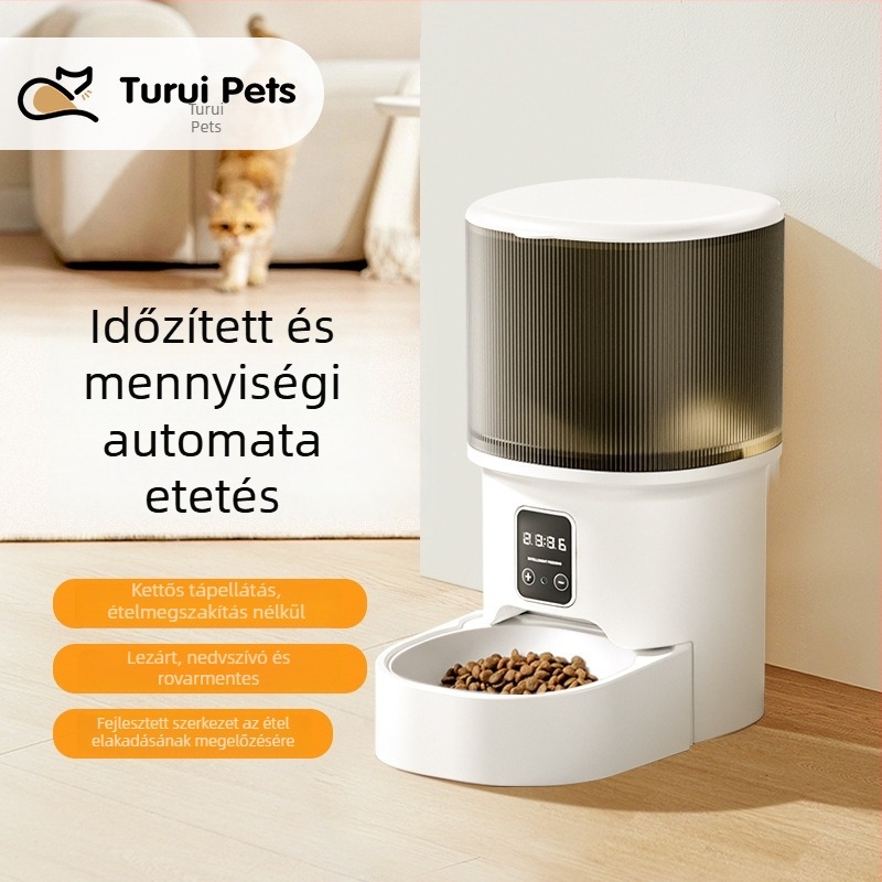 Intelligens kisállat automata etető, 4L kapacitás, időzített adagolás és önkiszolgáló etetés macskáknak és kutyáknak; levehető ABS ház, modell Tr-af01b