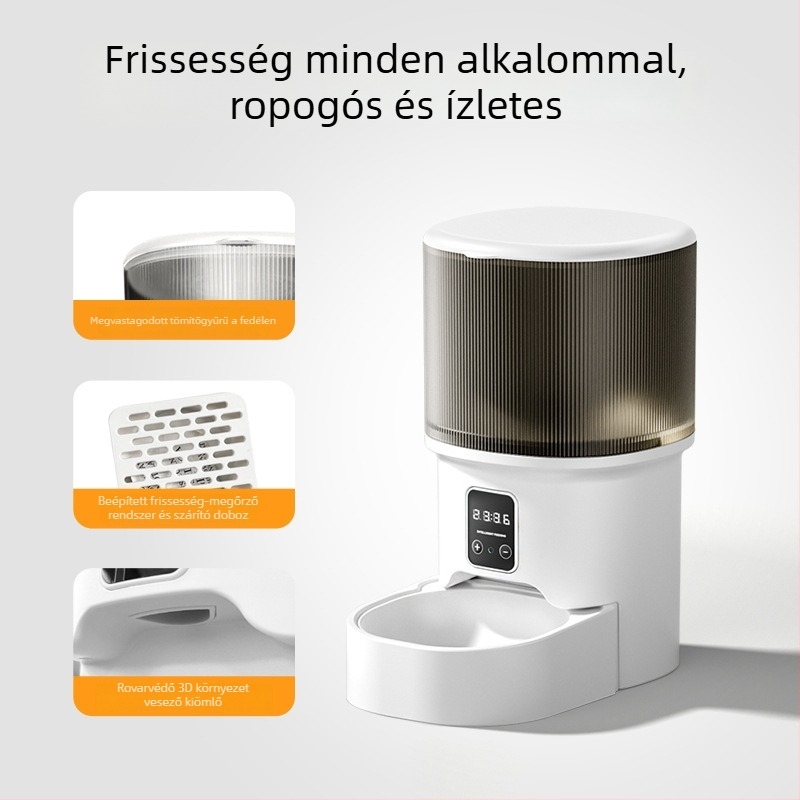 Intelligens kisállat automata etető, 4L kapacitás, időzített adagolás és önkiszolgáló etetés macskáknak és kutyáknak; levehető ABS ház, modell Tr-af01b