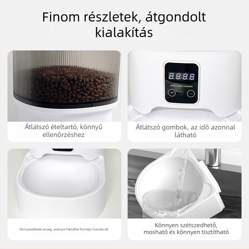Intelligens kisállat automata etető, 4L kapacitás, időzített adagolás és önkiszolgáló etetés macskáknak és kutyáknak; levehető ABS ház, modell Tr-af01b