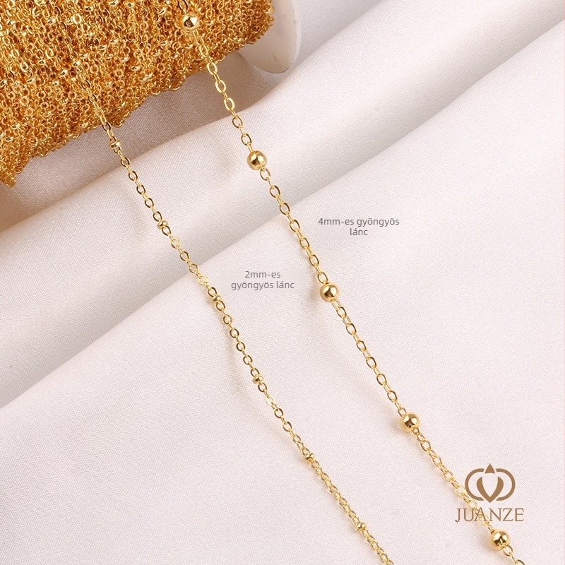 Réz lánc gyöngyökkel és klipszel, elektroplattázott, Autonomy márka, kézzel készített, hosszabbító lánc