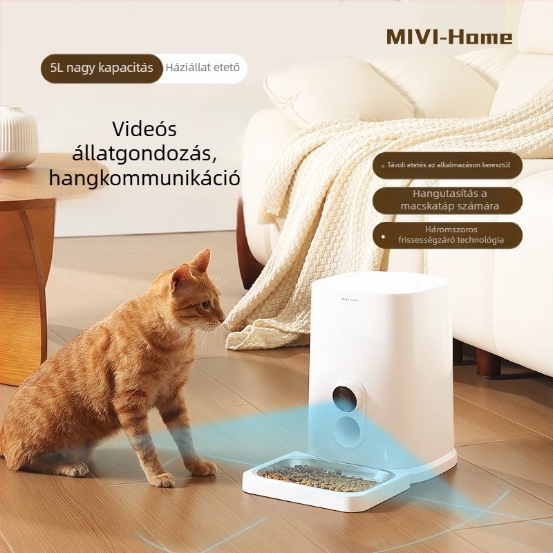 Automatikus etető készülék háziállatok számára, alkalmazásvezérlés, levehető etetőtartó, 2 kg súly, hang- és videó megfigyelés, modell MV24005