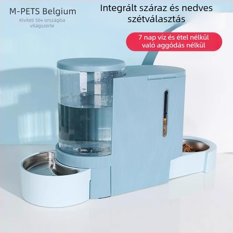MPETS Macska víz- és etető automata — Integrált víz- és etetőtál macskáknak; Anyag: PP; Teljes automata etetés