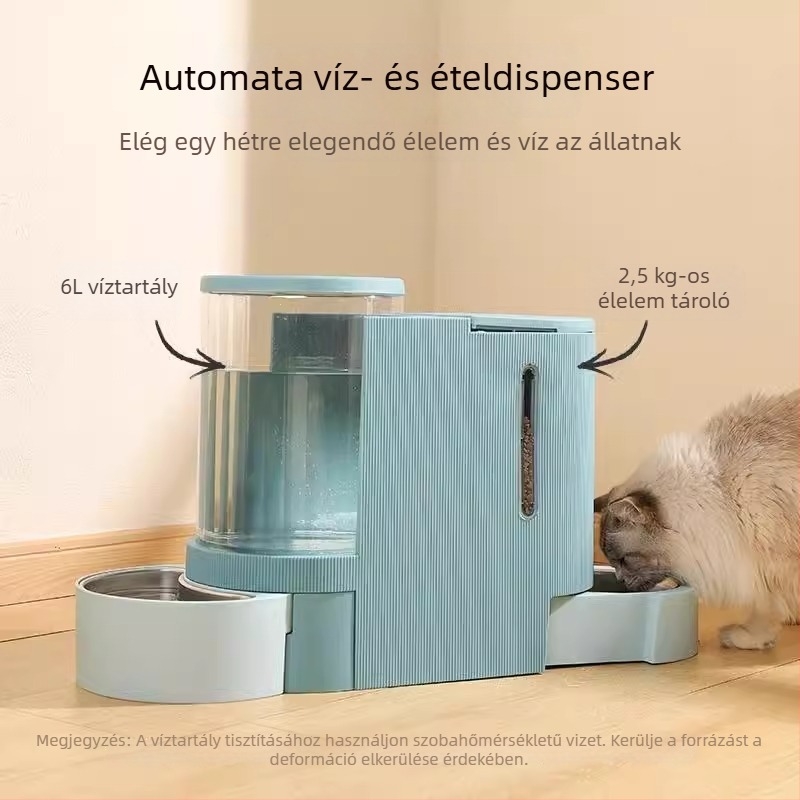 MPETS Macska víz- és etető automata — Integrált víz- és etetőtál macskáknak; Anyag: PP; Teljes automata etetés
