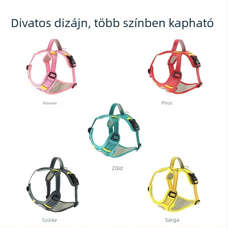 Állítható kutyahám mellény-stílusú fényvisszaverő pórázzal minden méretű kutyáknak