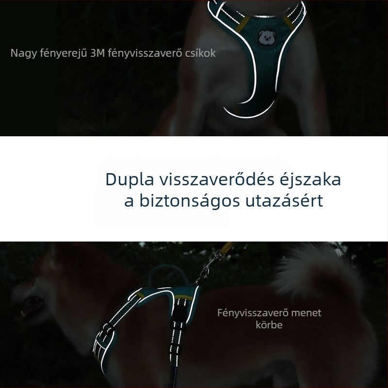 Állítható kutyahám mellény-stílusú fényvisszaverő pórázzal minden méretű kutyáknak
