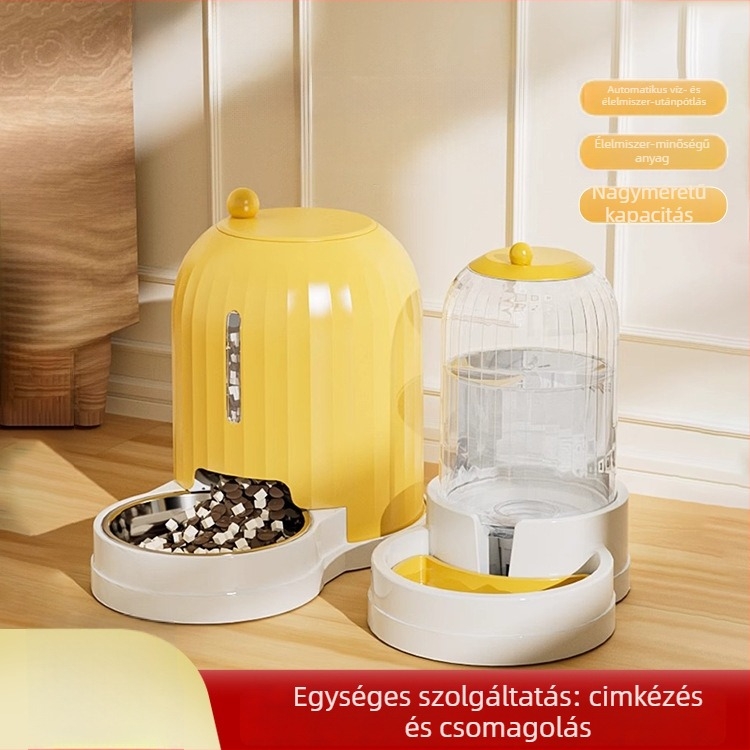 Macska automata etető és vízadagoló, osztott tál — műanyag, PTS márka, teljes készlet