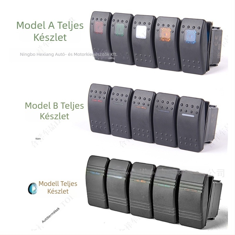 Hajó alakú zárókapcsoló LED kijelzővel, önzáró, SPDT, univerzális 12/24V, modell S3001BL, He Xiang