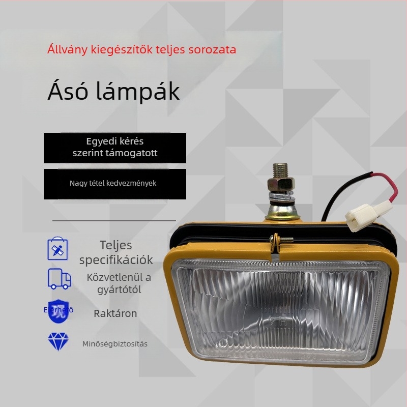 Bányagép fényszóró vasból készült négyzet alakú lámpa, H4, 24V, kabin és kar világítása