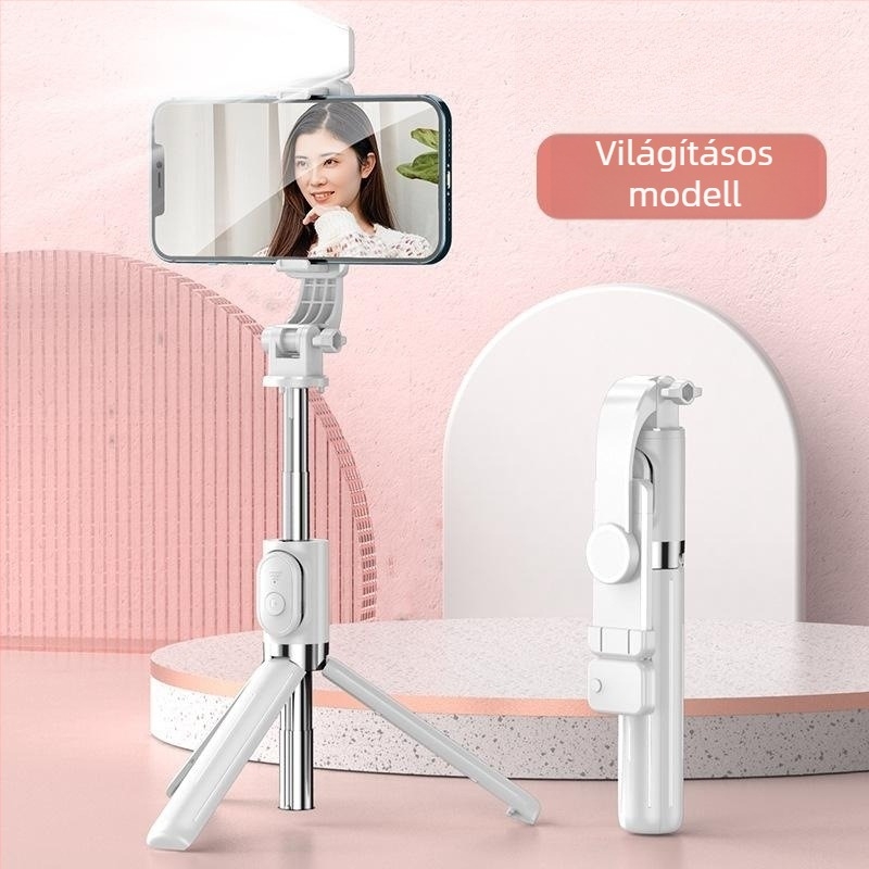 Teleszkópos selfie bot Bluetooth távirányítóval, anti-shake stabilizáció, világítás és beépített tripod