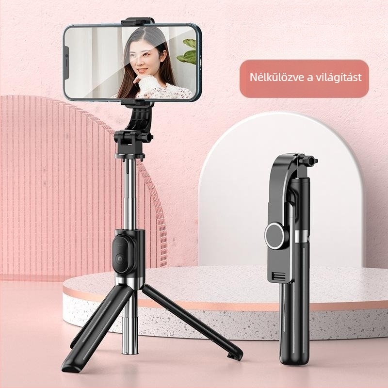 Teleszkópos selfie bot Bluetooth távirányítóval, anti-shake stabilizáció, világítás és beépített tripod