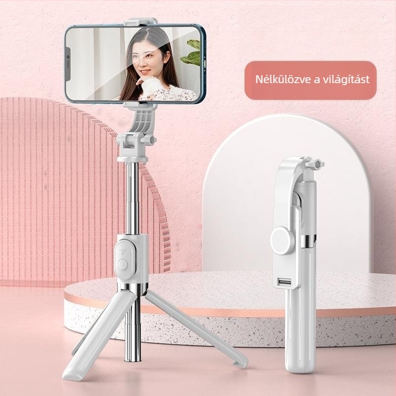 Teleszkópos selfie bot Bluetooth távirányítóval, anti-shake stabilizáció, világítás és beépített tripod