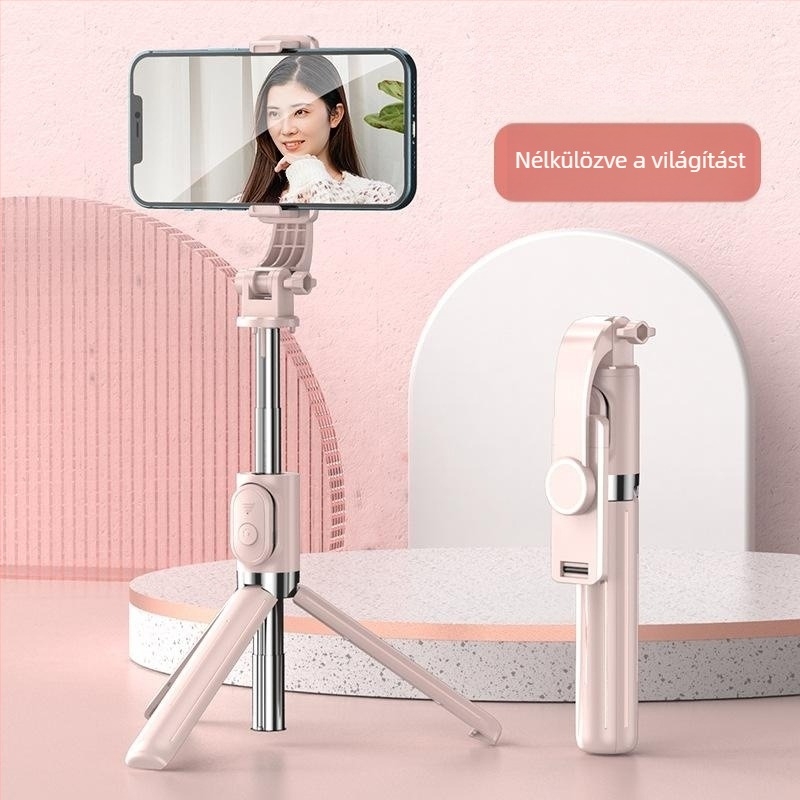 Teleszkópos selfie bot Bluetooth távirányítóval, anti-shake stabilizáció, világítás és beépített tripod