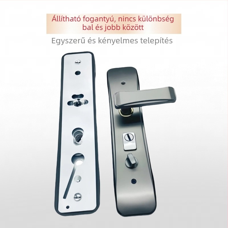Szürke rozsdamentes acél ajtófogantyú zárakkal, multifunkcionális, nagy méretű bejárati ajtó fogantyú, lopás elleni panel