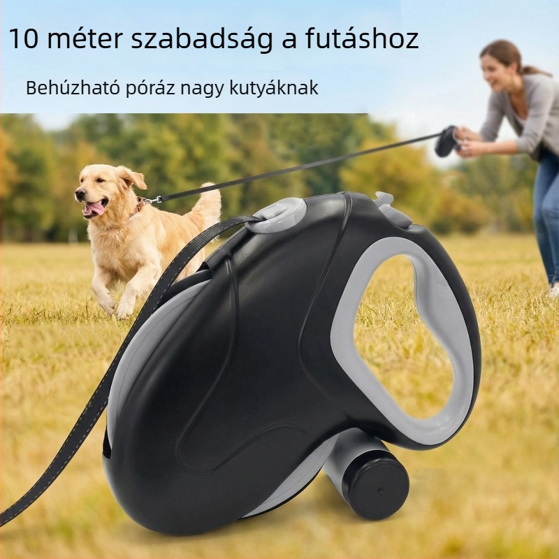 10 m automata visszahúzható kutyapóráz, nagy- és közepes testű kutyáknak, magas szakítószilárdságú