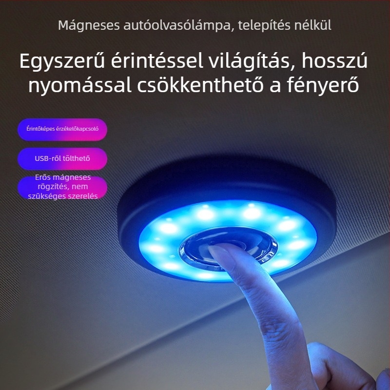 Autó belső LED mennyezeti lámpa, mágneses rögzítés, telepítés nélkül, modell Y-978, 20 LED, 2W, 5V