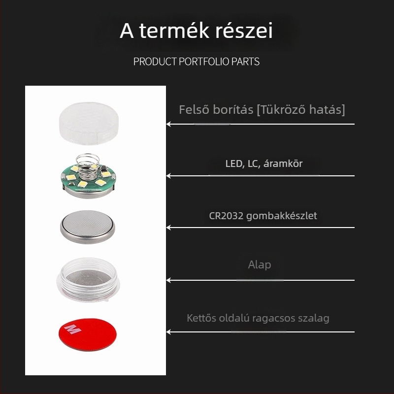 Kerek érintéses LED fényforrás, 6 LED, 2W, 200 lm, 2835 LED, autó belső világításhoz, szekrényhez és olvasólámpához